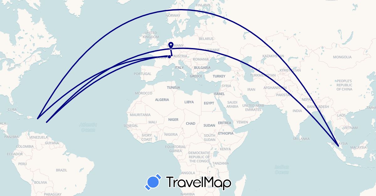 TravelMap itinerary: driving in Switzerland, Germany, Guadeloupe, Malaysia, Puerto Rico (Asia, Europe, North America)